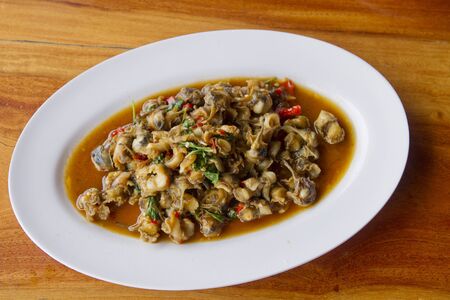 Spicy fried oysters,thai food