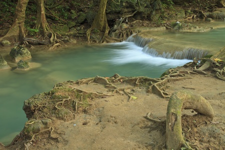 Scenic of Erawan Waterfall in Kanchanaburi province, Thailand の写真素材