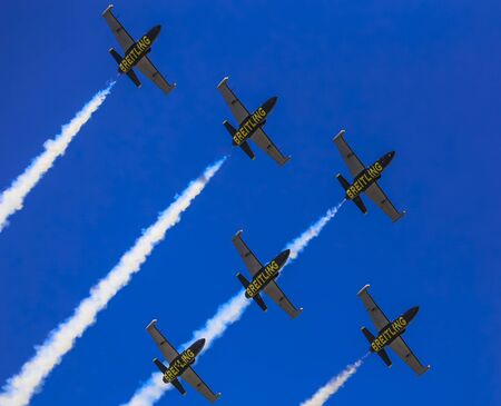BANGKOK   THAILAND - MARCH 23 2013  The celebration of 100 years  Thailand royal Air Force   In this day have Air show from Thailand pilot and  BREITLING JET TEAM  from Switzerland 23 Mar 2013 のeditorial素材