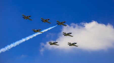 BANGKOK   THAILAND - MARCH 23 2013  The celebration of 100 years  Thailand royal Air Force   In this day have Air show from Thailand pilot and  BREITLING JET TEAM  from Switzerland 23 Mar 2013 のeditorial素材