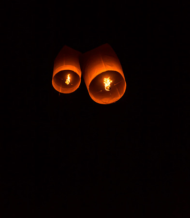 Floating Lantern on Yee Peng festival, thai lanna traditional religion in northern thailandの写真素材