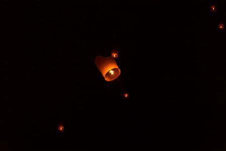Floating Lantern on Yee Peng festival, thai lanna traditional religion in northern thailand,It seems the stars in the sky の写真素材