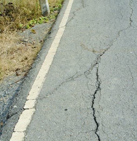 Broken asphalt. Side along the asphalt road collapsed because of erosion.の写真素材