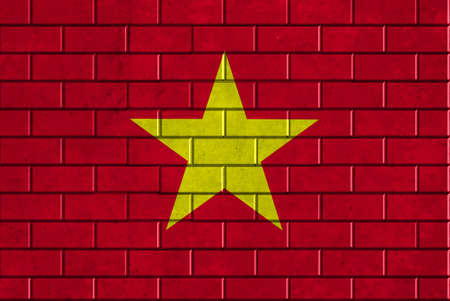 Vietnam flag painted on a brick wallの写真素材