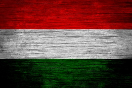 Hungary flag on wood textureの写真素材