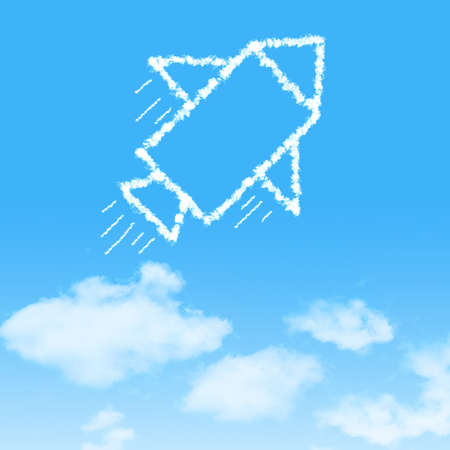 cloud icon with design on blue sky backgroundの写真素材