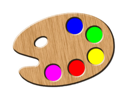 Artist's palette with multiple colors isolatedの写真素材