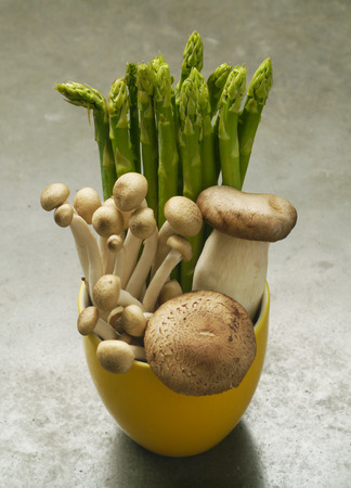 asparagus and  mushroom in cupの写真素材