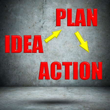IDEA PLAN ACTION concrete wallの写真素材