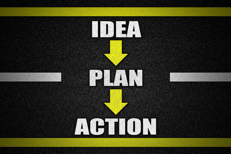 Traffic  road surface with text IDEA PLAN ACTIONの写真素材