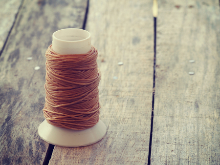 coil of coarse  rope on wood old retro vintage style