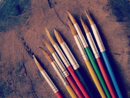 paint brush on wood background old retro vintage styleの写真素材