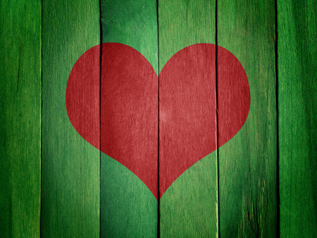 Heart on Green Wood Backgroundの写真素材
