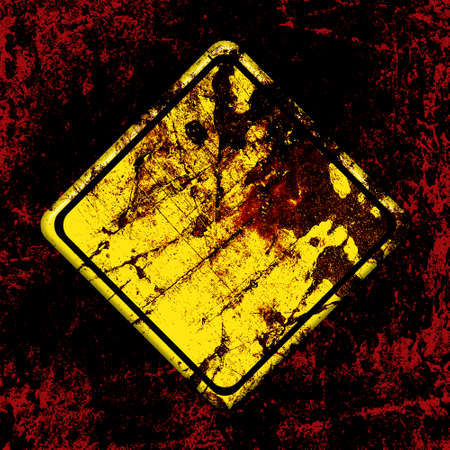 blood on background yellow road signの写真素材