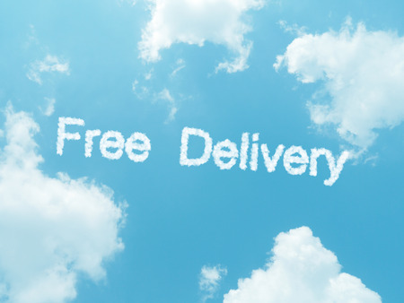 cloud words with design on blue sky backgroundの写真素材