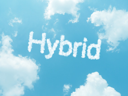 hybrid cloud word with design on blue sky backgroundの写真素材