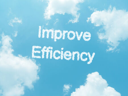 improve efficiency cloud words with design on blue sky backgroundの写真素材