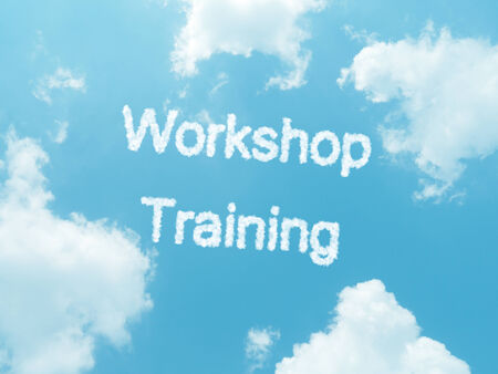 cloud words with design on blue sky backgroundの写真素材