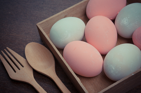 Colorful easter eggs with filter effect retro vintage styleの写真素材