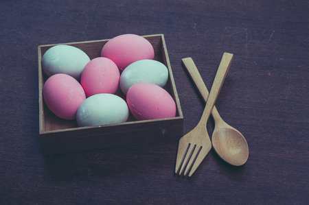 Colorful easter eggs with filter effect retro vintage styleの写真素材