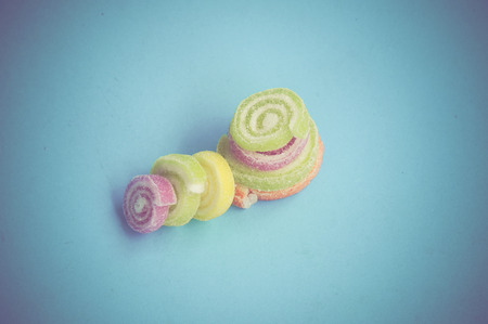 Colorful fruit-paste sweets with filter effect retro vintage styleの写真素材