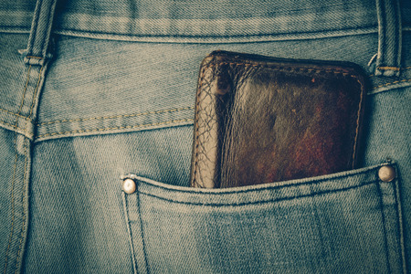 wallet and jean with filter effect retro vintage styleの写真素材