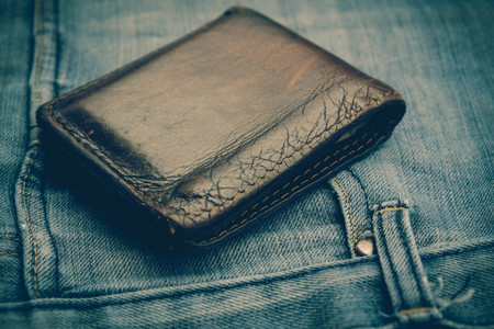 wallet and jean with filter effect retro vintage styleの写真素材