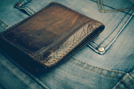 wallet and jean with filter effect retro vintage styleの写真素材
