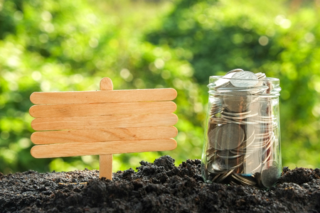 Money growth concept coins in soilの写真素材