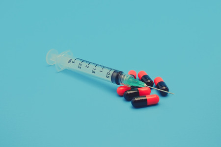 syringe with filter effect retro vintage styleの写真素材