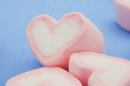Pink heart shape of marshmallow with filter effect retro vintage style