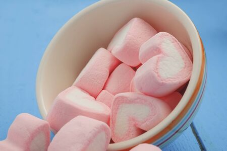 Pink heart shape of marshmallow with filter effect retro vintage styleの写真素材
