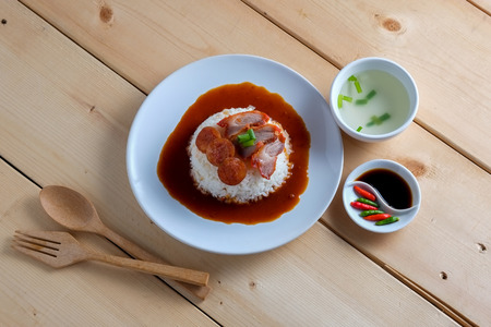 Red pork and Rice , thai foodの写真素材