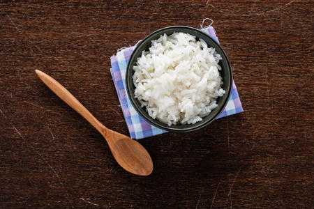 Grain white rice in a bowlの写真素材