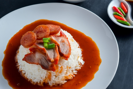 Red pork and Rice , thai foodの写真素材