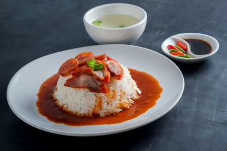 Red pork and Rice , thai foodの写真素材