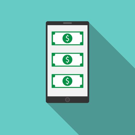 vector digital mobile wallet vector concept icon. smartphone screen with money on screen. Internet banking concept. wireless money transfer.の写真素材