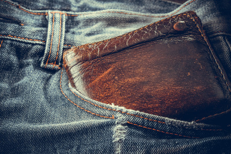 wallet and jean with filter effect retro vintage styleの写真素材
