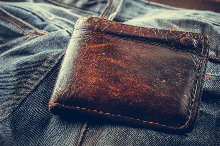 wallet and jean with filter effect retro vintage styleの写真素材
