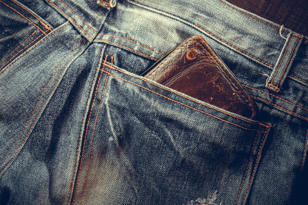 wallet and jean with filter effect retro vintage styleの写真素材
