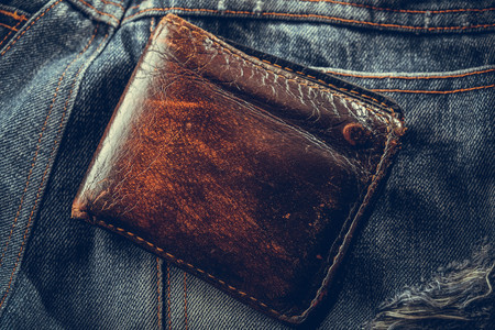 wallet and jean with filter effect retro vintage styleの写真素材