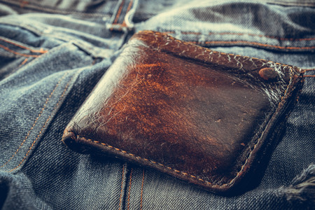 wallet and jean with filter effect retro vintage styleの写真素材