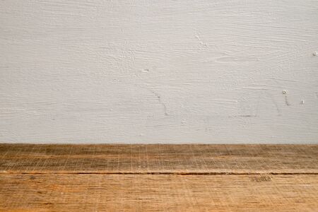 Wood table top on white backgroundの写真素材