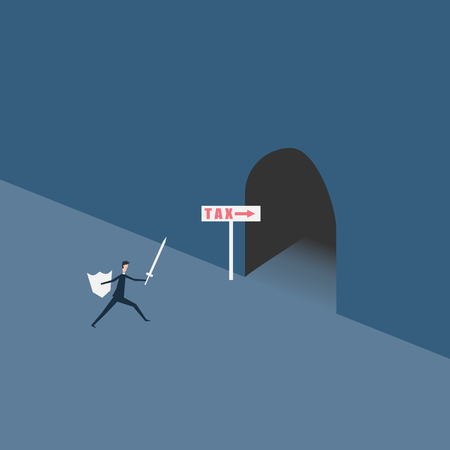 Minimalist stile. vector business finance. Businessman fight with TAXのイラスト素材