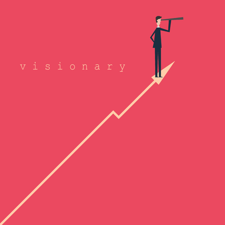 Minimalist stile. vector business finance. Successful vision concept with  icon of businessman and telescope, Symbol leadership, strategy, mission, objectives.のイラスト素材