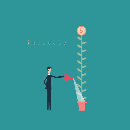 save money for investment concept,cartoon businessman with money in his hand to save. cartoon vector illustration for business designのイラスト素材
