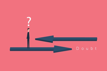 Minimalist style.Businessman In Doubt, Having To Choose Between Two Different Choices. Business Concept Illustration.のイラスト素材