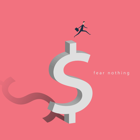 Minimalist stile. vector business finance. businessman jumping over chasm vector concept. Symbol of business success, challenge, risk, courageのイラスト素材