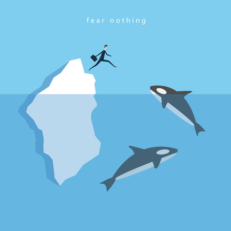 Minimalist stile. vector business finance. businessman jumping over chasm vector concept. Symbol of business success, challenge, risk, courageのイラスト素材