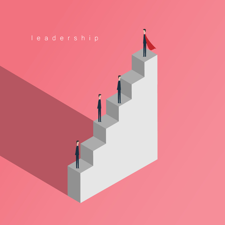 Minimalist style vector business finance  concept.Businessman superhero standing on top  as a symbol of business leadership, career success, ambition and achievement. Flat designのイラスト素材